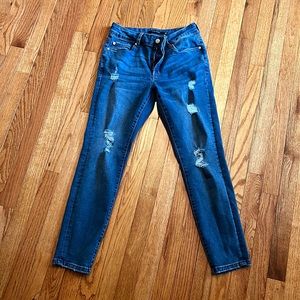 Tahari women blue skinny jeans size 4 ripped stretch casual style